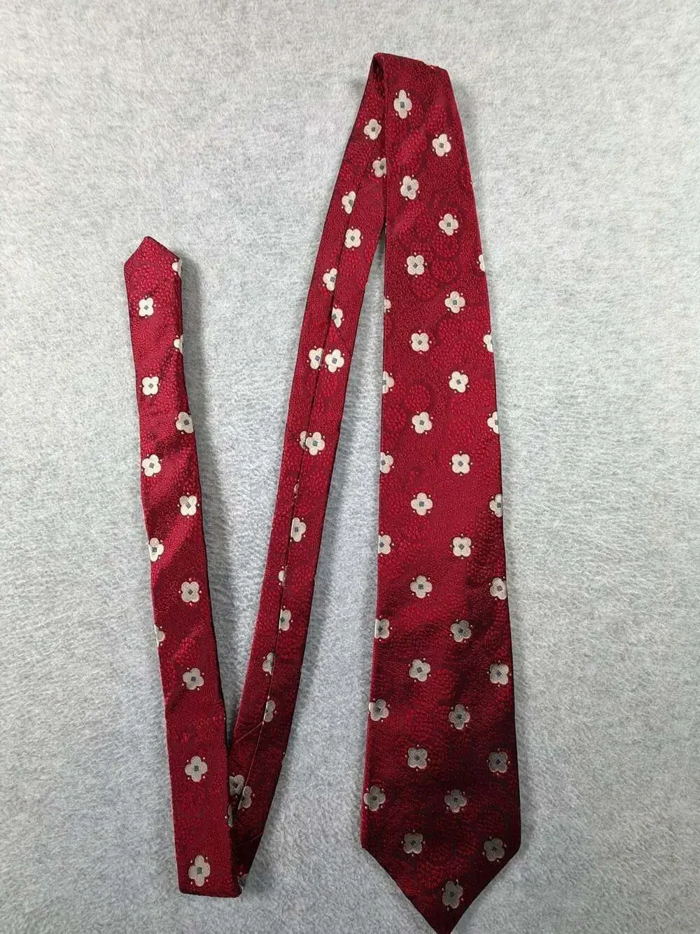 Couture by Bella Nova Red Floral Pattern 100% Silk Necktie